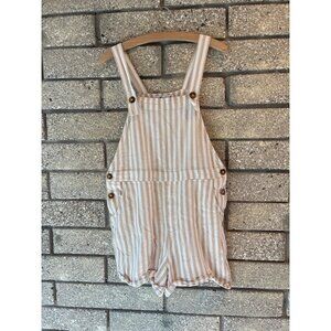 Striped Beige & White Hollister Overall Romper With Buttons & Pockets Size M
